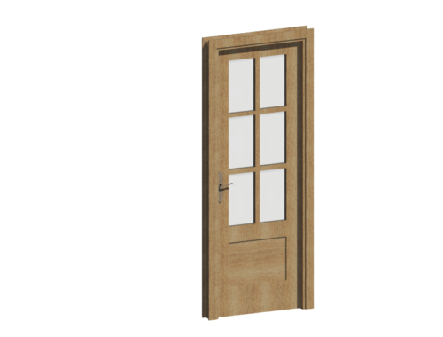 Puerta de madera con vidrio en cuarterones