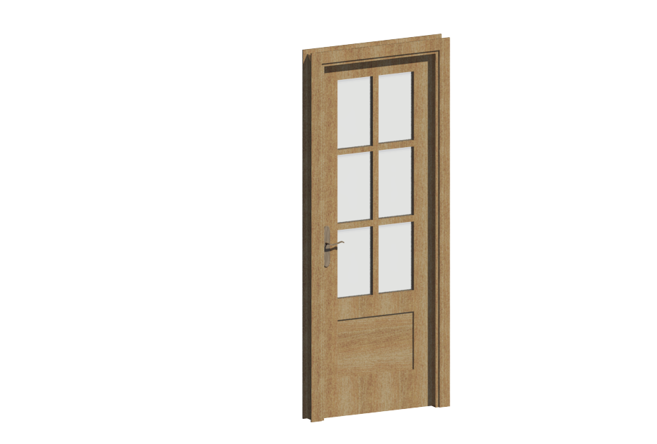 Puerta de madera con vidrio en cuarterones